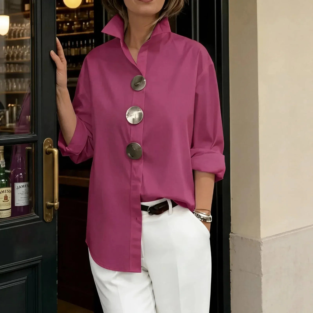 Shirt with Structured Collar & Oversized Buttons