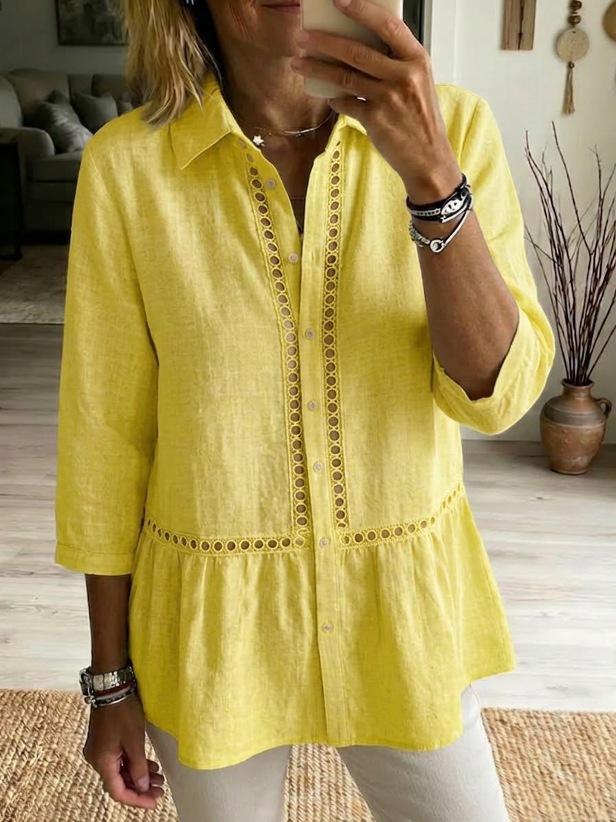 Casual Patchwork Openwork Webbing Linen And Cotton Shirt(Buy 2 Free Shipping)