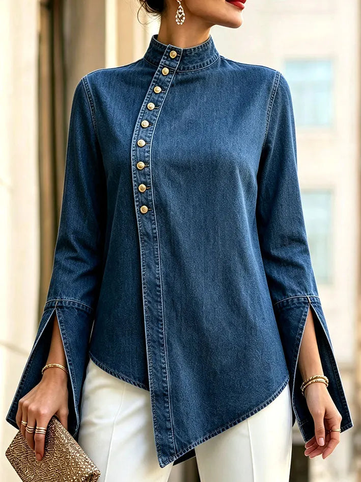 Elegant Asymmetrical Denim Top
