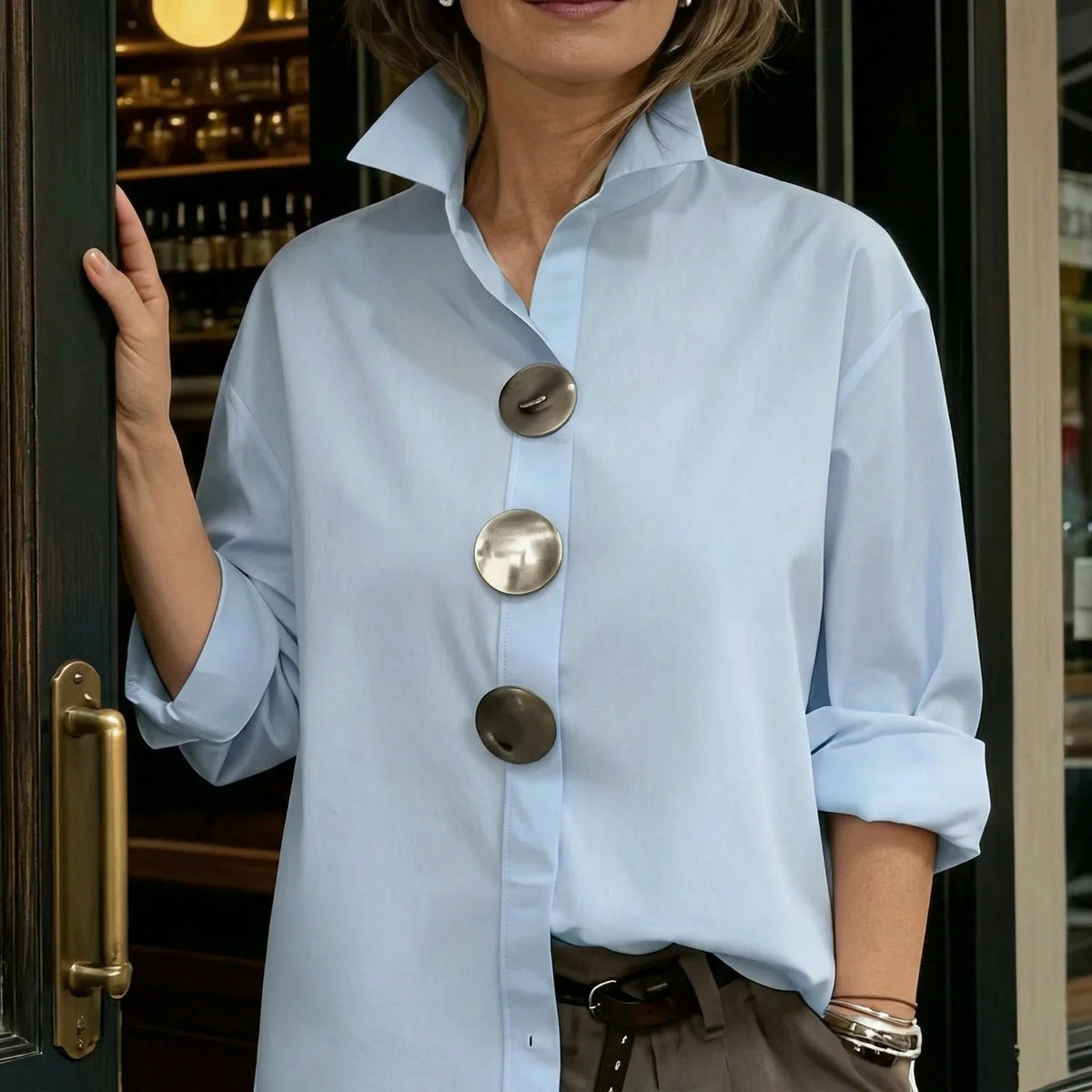 Shirt with Structured Collar & Oversized Buttons