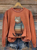 Women's Winter Cat Print Crew Neck Sweatshirt