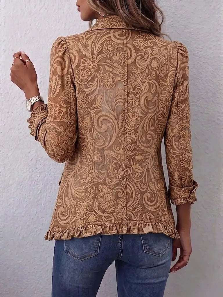Vintage-style Bohemian Floral Print Ruffled Linen-cotton Jacket