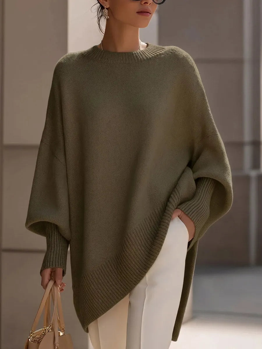 Women's Solid Color Round Neck Long-sleeved Casual Loose Knit Sweater