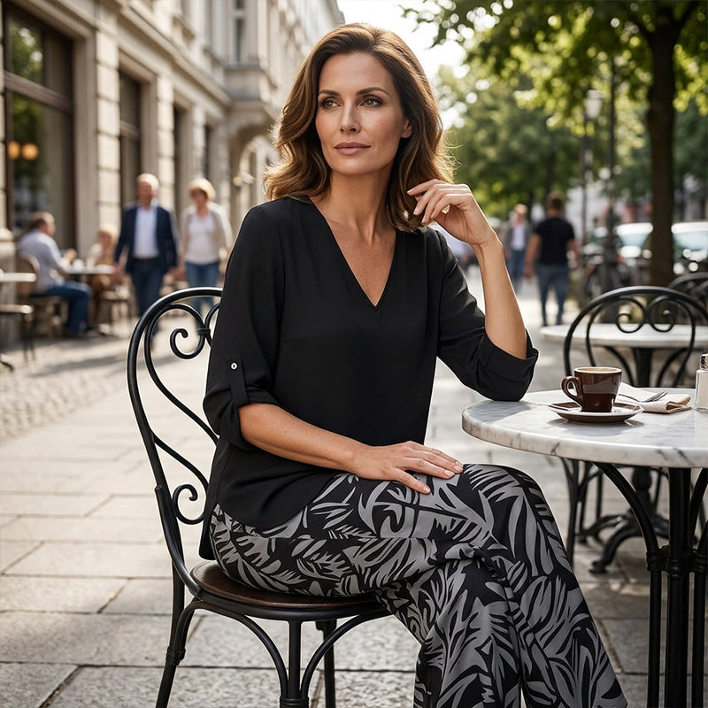 🔥LAST DAY 49% OFF - Women's V-Neck Blouse & Printed Wide-Leg Pants Set