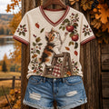 Women's Autumn Cute Cat Art Short Sleeve T-shirt