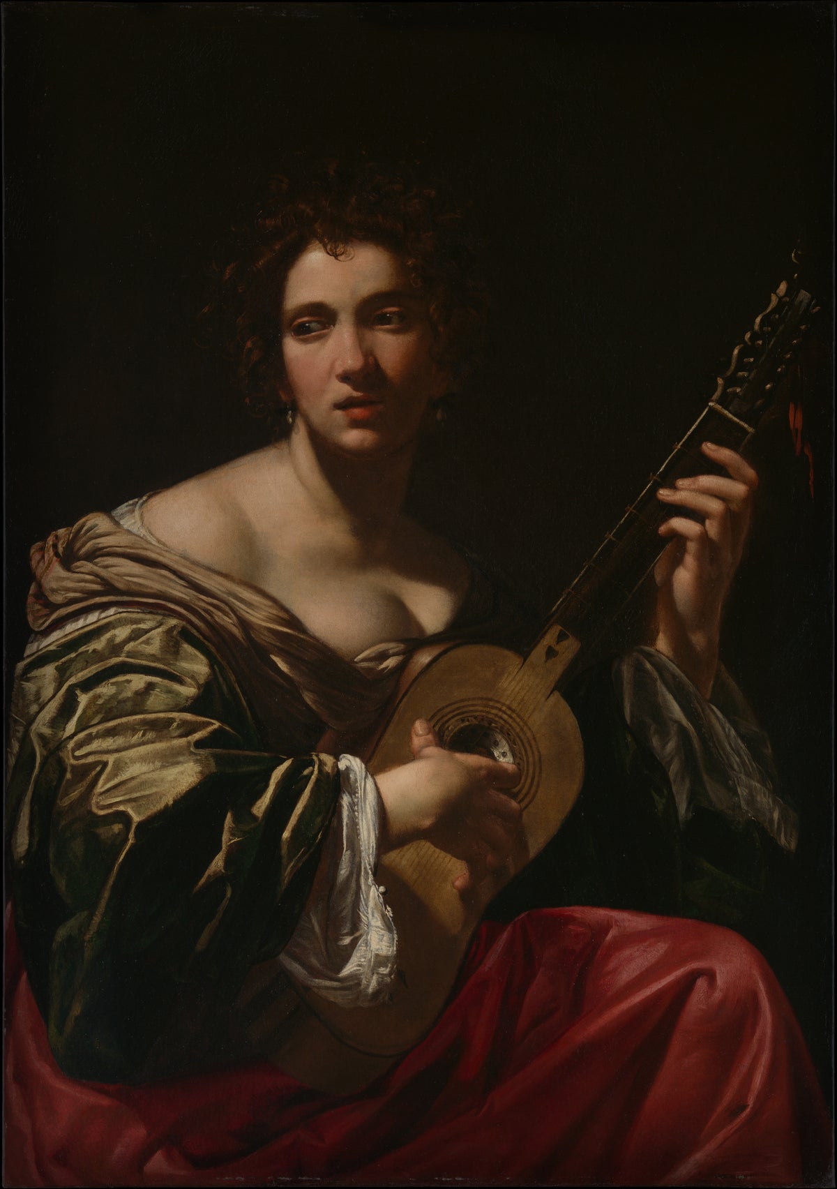 Woman Playing a Guitar by Simon Vouet - Oil Painting canvas print