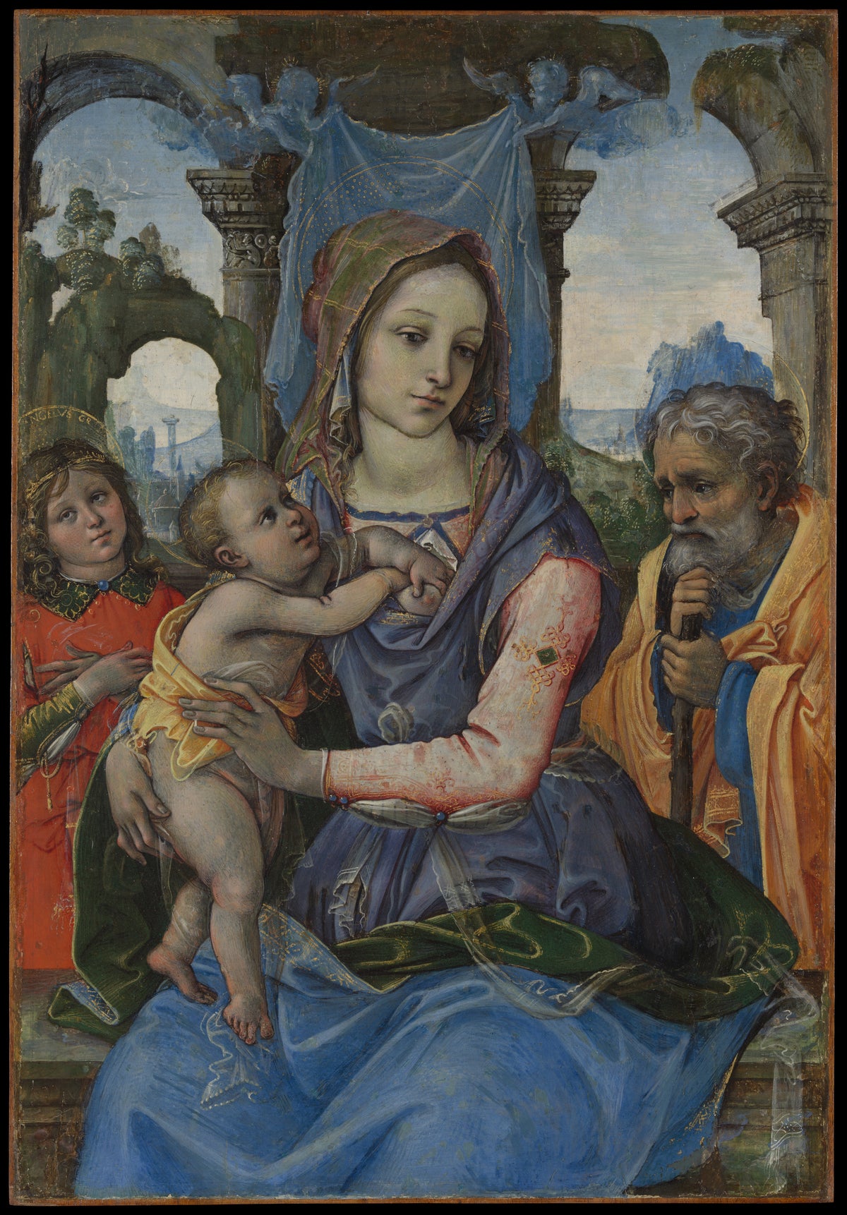Holy Family with an Angel by Raffaellino del Garbo (also known as Raffaelle de' Capponi and Raffaelle de' Carli) - Tempera canvas print