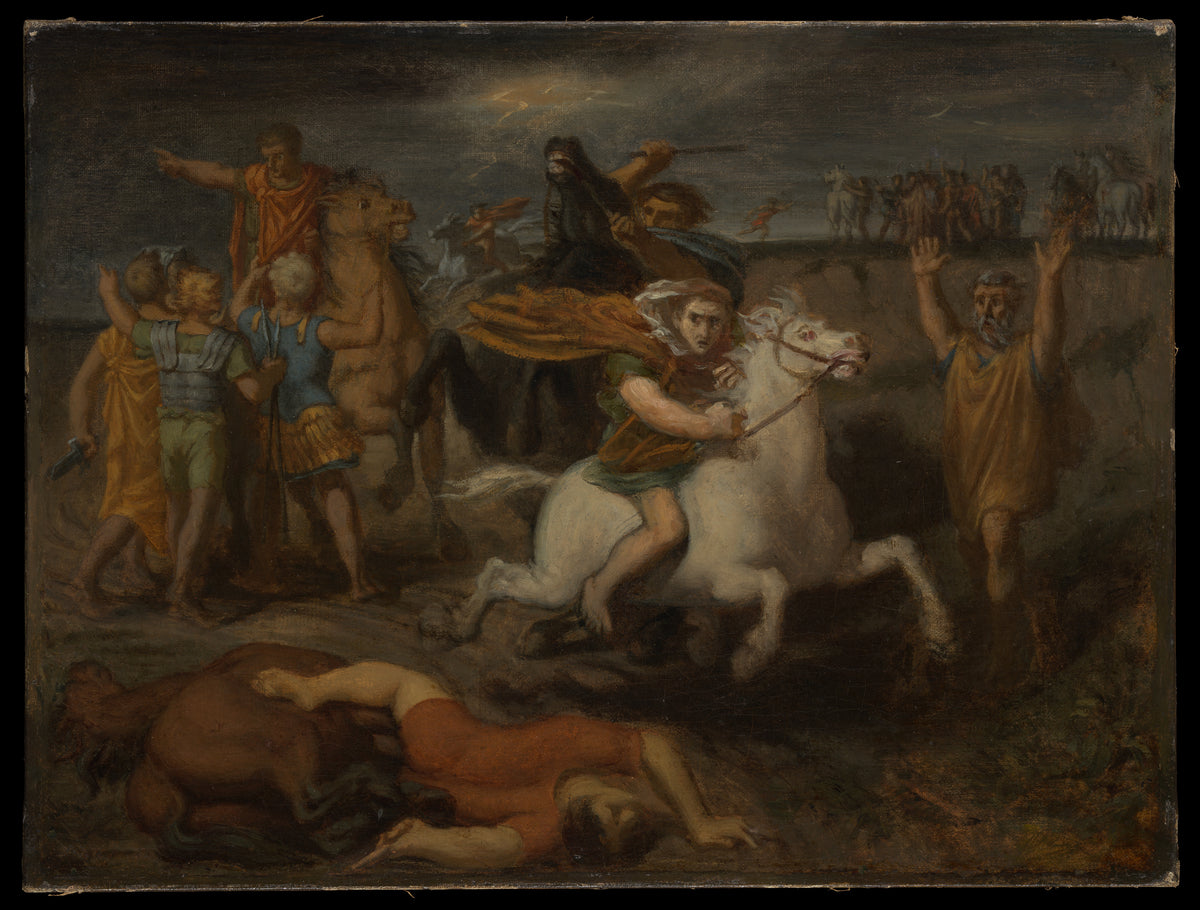 Scene from the Gallic Wars The Gaul Littavicus, Betraying the Roman Cause, Flees to Gergovie to Support Vercingtorix by Théodore Chassériau - Oil Painting canvas print