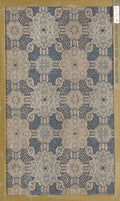 Textile fragment with repeating pattern of floral medallions in latticework on swastika-fret ground by  - Classic Art canvas print