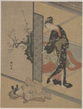 Young Lady Looking through Door at Her Kamuro Little Servant who is Asleep on the Floor by Suzuki Harunobu - Ukiyo-e canvas print