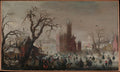 A Winter Landscape with Ice Skaters and an Imaginary Castle by Christoffel van den Berghe - Classic Art canvas print