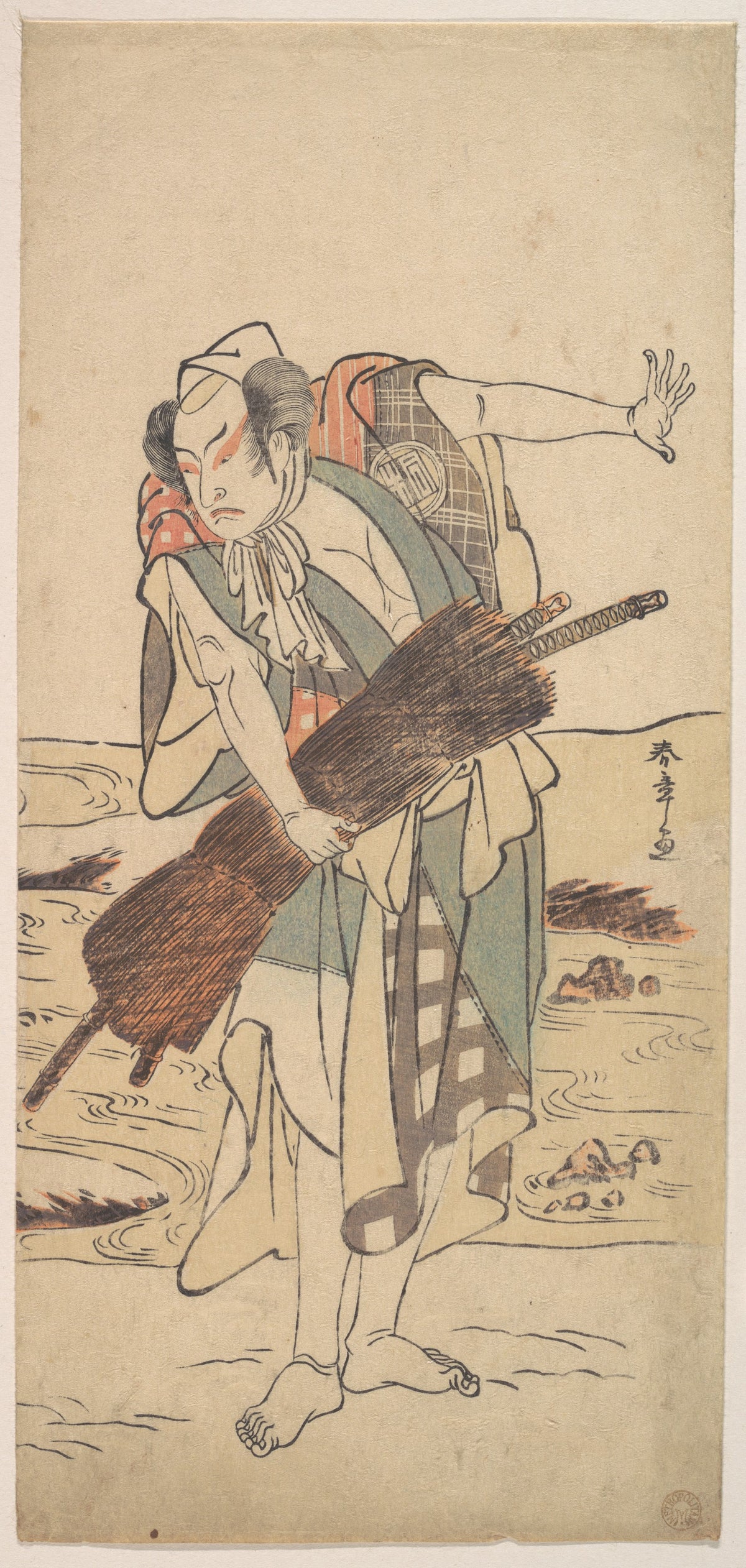 Arashi Sangoro as a Ronin Samurai Standing on the Bank by Katsukawa Shunshō　勝川春章 - Ukiyo-e canvas print