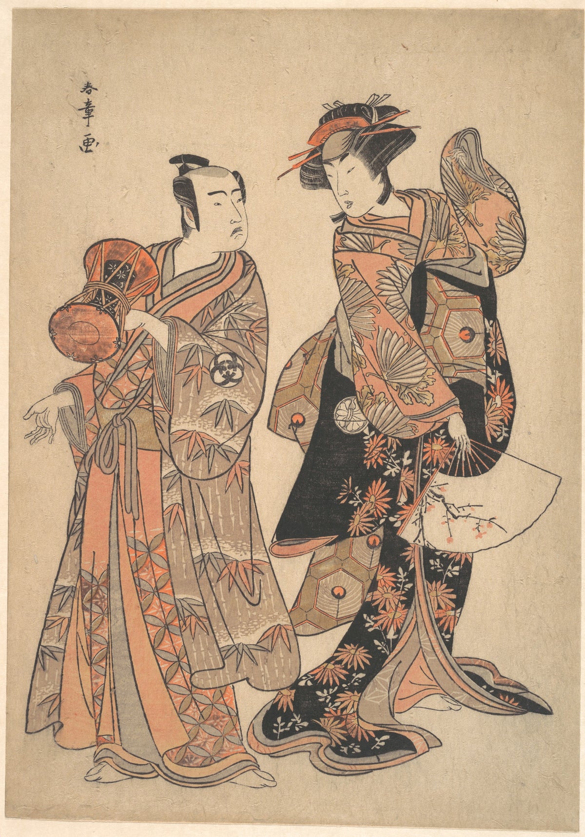 The Third Segawa Kikunoj as Ochiyo and Bando Mitsugor as Hanbei by Katsukawa Shunshō　勝川春章 - Ukiyo-e canvas print