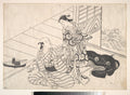 Lady Interrupting Her Lover, who is Playing the Shamisen by Nishikawa Sukenobu - Ukiyo-e canvas print