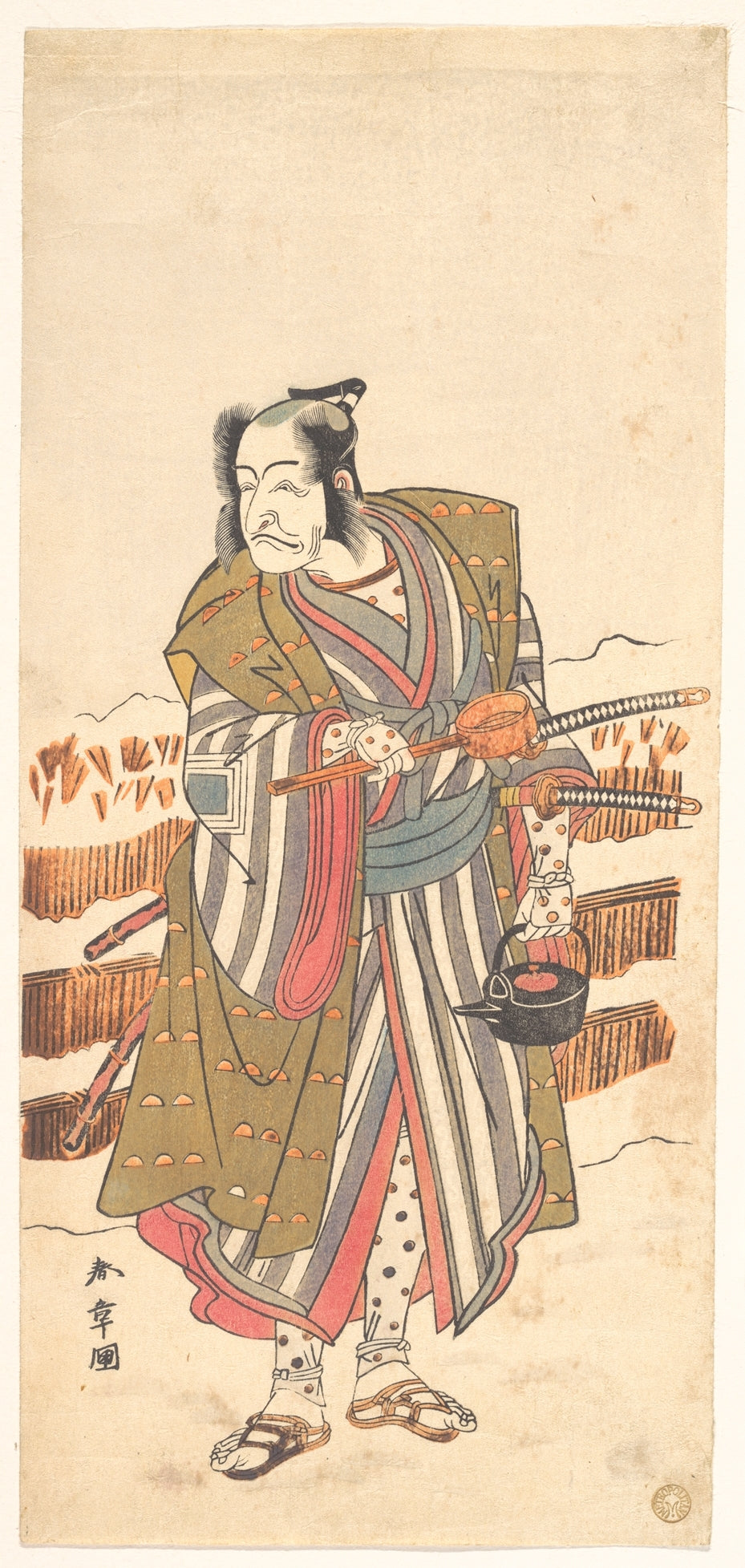 Ichikawa Ebizo the Fourth Ichikawa Danjuro as a Samurai by Katsukawa Shunshō　勝川春章 - Ukiyo-e canvas print