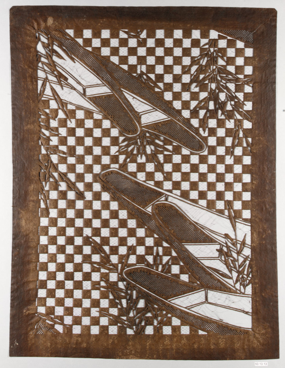 Stencil with Pattern of Boats and Reeds on a Checked Background by  - Classic Art canvas print