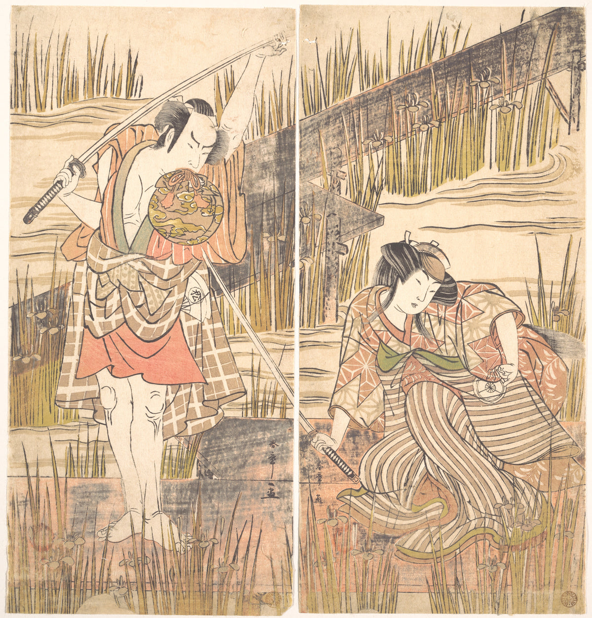 The Actor Onoye Matsusuke with Sword Held Above His Head with Both Hands by Katsukawa Shunshō　勝川春章 - Ukiyo-e canvas print