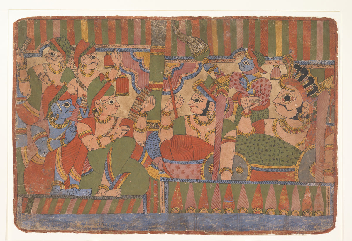 Council of Heroes  Page from a Dispersed Mahabharata Great Descendants of Mahabharata by  - Watercolor canvas print