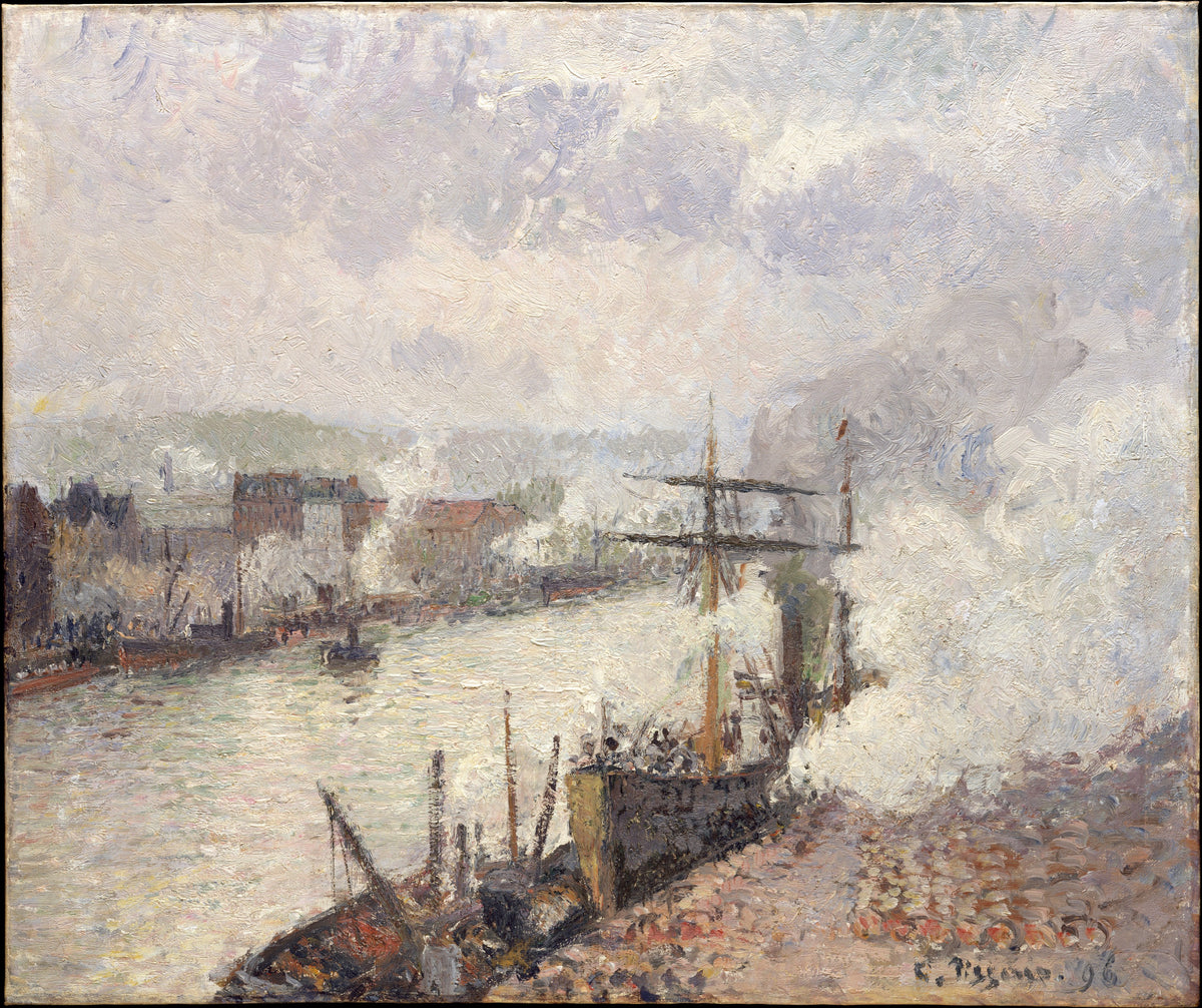 Steamboats in the Port of Rouen by Camille Pissarro - Impressionist canvas print