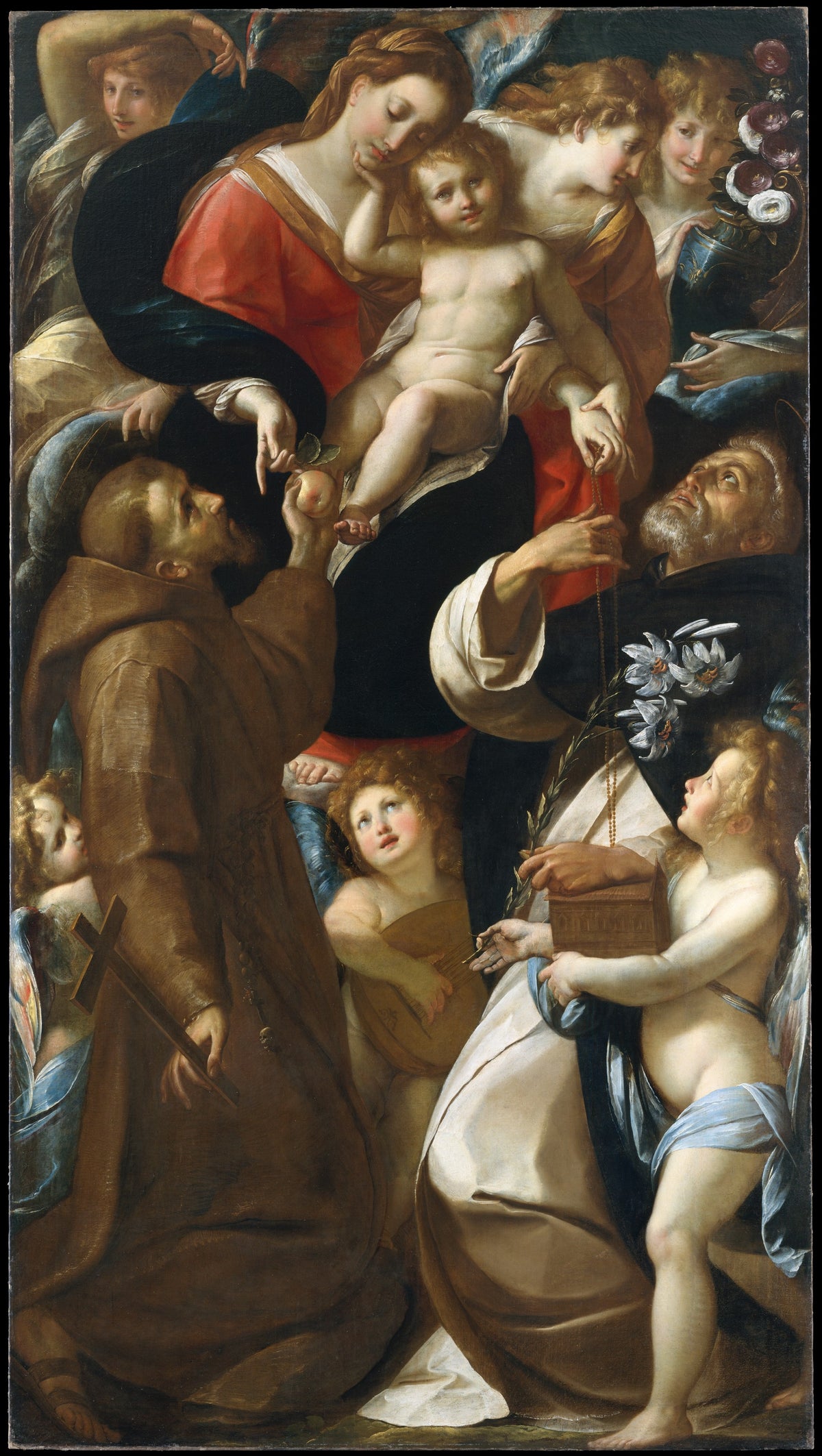 Madonna and Child with Saints Francis and Dominic and Angels by Giulio Cesare Procaccini - Oil Painting canvas print