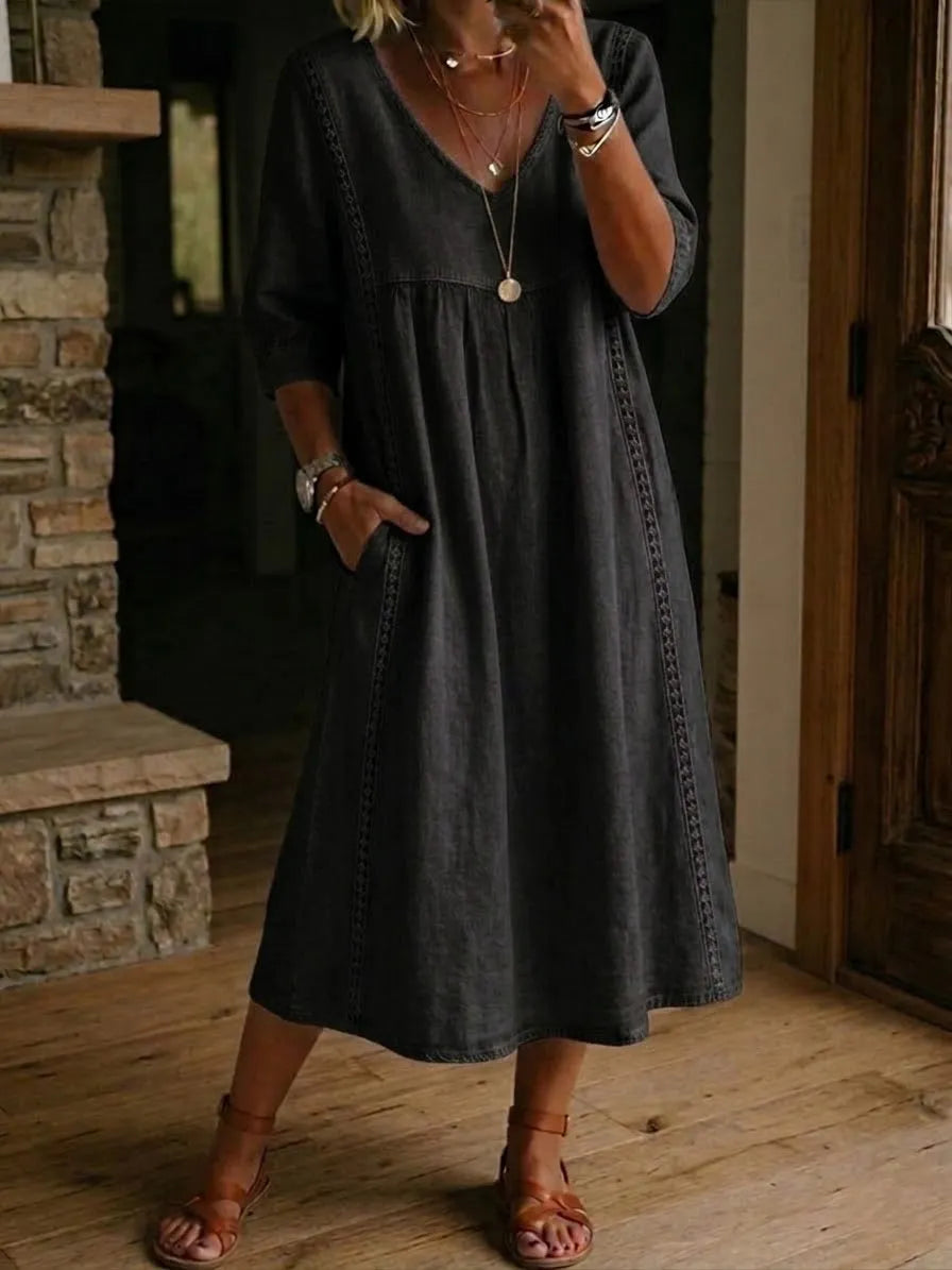 🔥LAST DAY SAVE 49% ⏰ Casual Loose-fitting Patchwork Lace Trim Linen And Cotton Dress