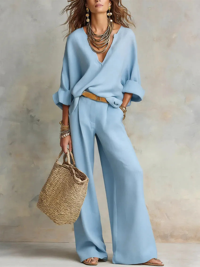SAVE 49% 🔥Women's Casual Linen Vacation Set – Three-Quarter Sleeve Top & Full-Length Pants