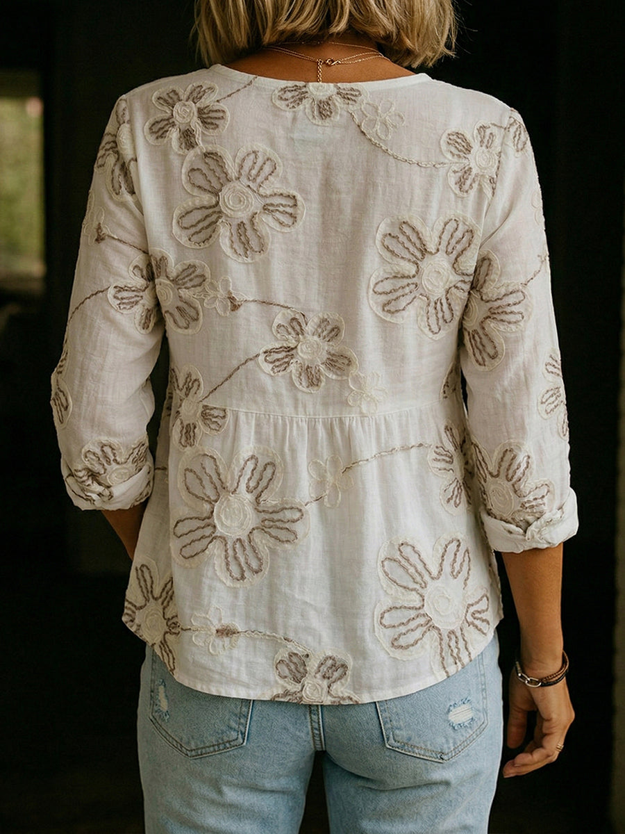 Elegant Three-dimensional Embroidered Cotton Shirt(Buy 2 Free Shipping)