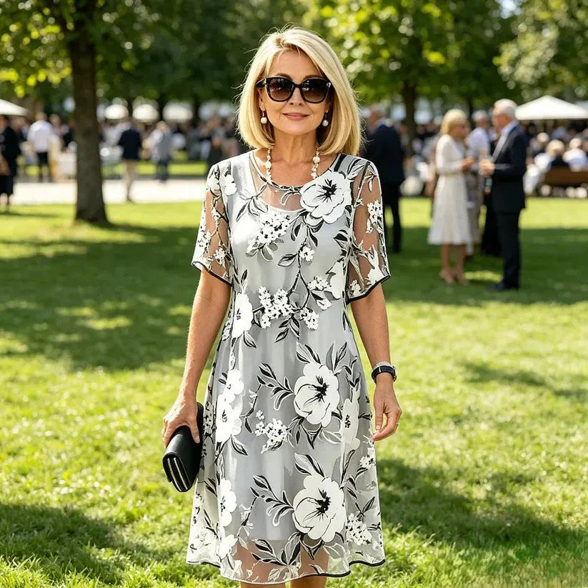 ✨ Women's A-Line Floral Dress — Double-Layer Chiffon, Elegant Print, Knee-Length Cut 👗