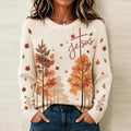 Women's Autumn Landscape Jesus Cross Art Print Knit Sweatshirt