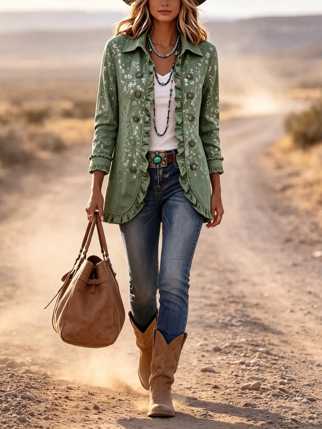 Boho Chic Gold Floral Print Gradient Jacket