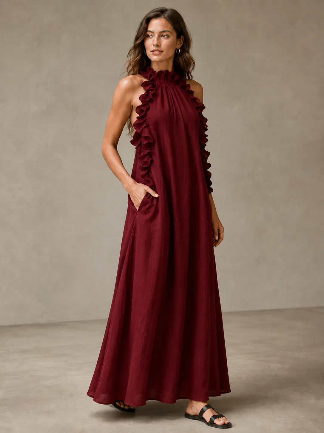 Breezy Halter Neck Ruffle Maxi Dress for Vacation & Summer Days