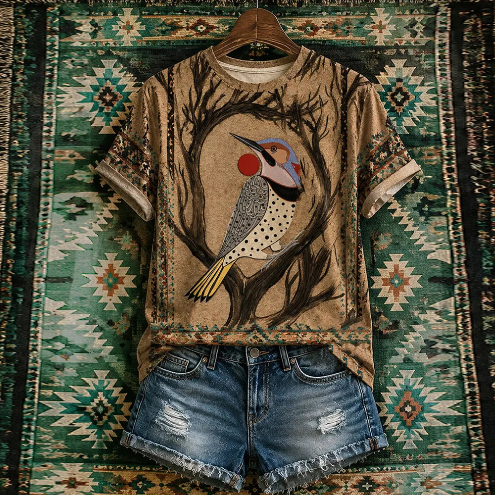 Women's Bird Watching Sunset Art Crew Neck To
