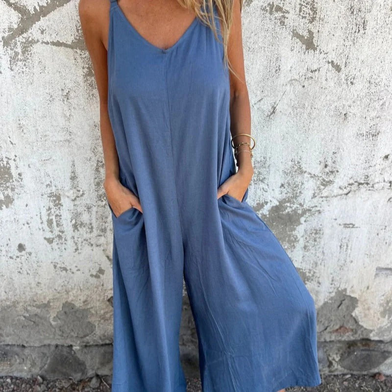 Loose cotton linen jumpsuit