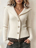 Wide Lapel Ribbed Fitted Knit Cardigan