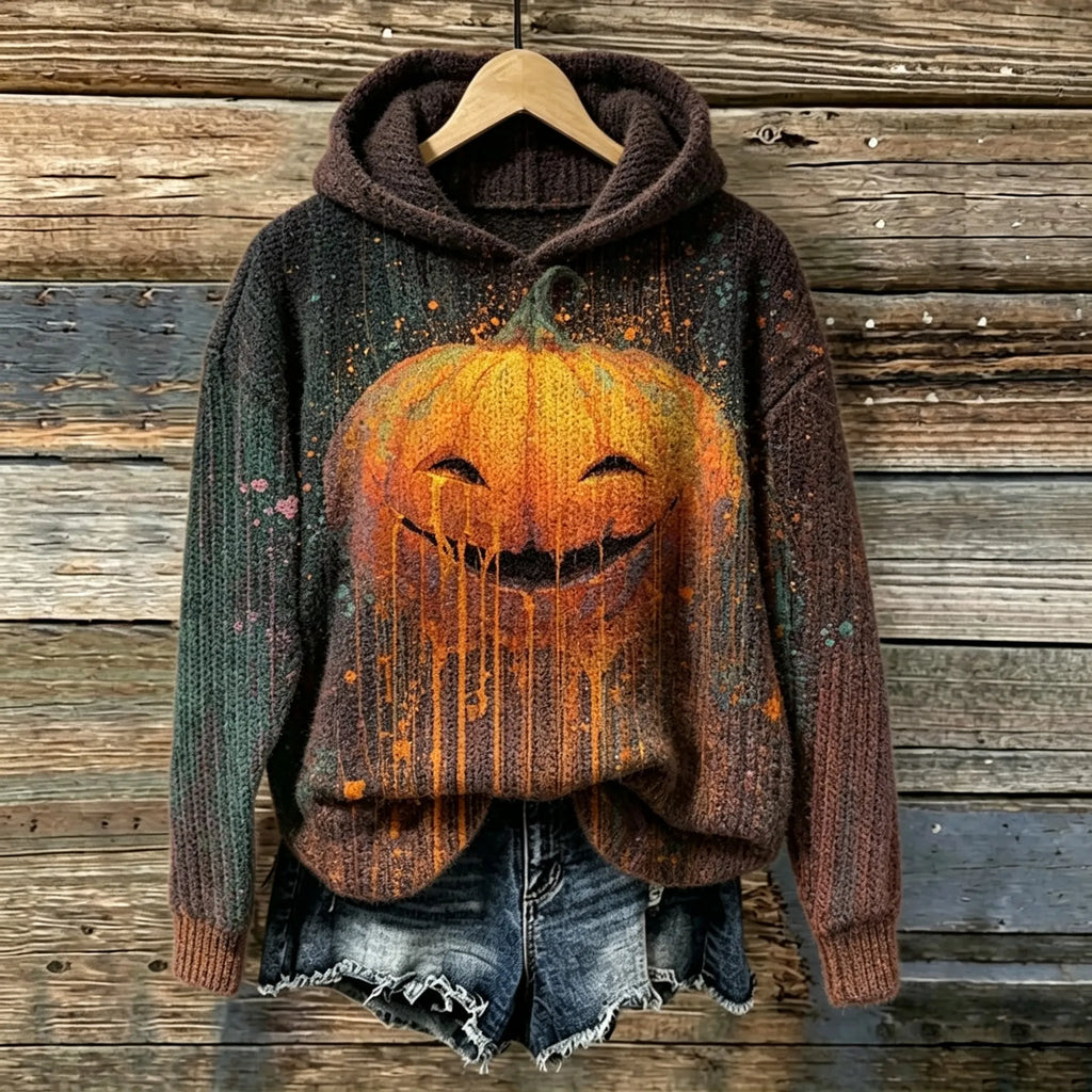 Women's Retro Halloween Pumpkin Print Sweater