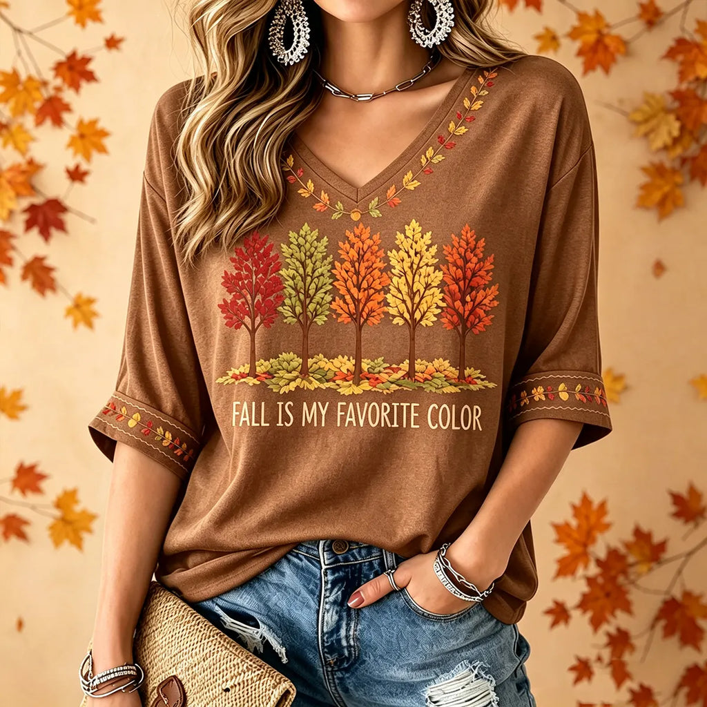 Fall Is My Favorite Color  Women's V-neck T-shirt With Mid-length Sleeves