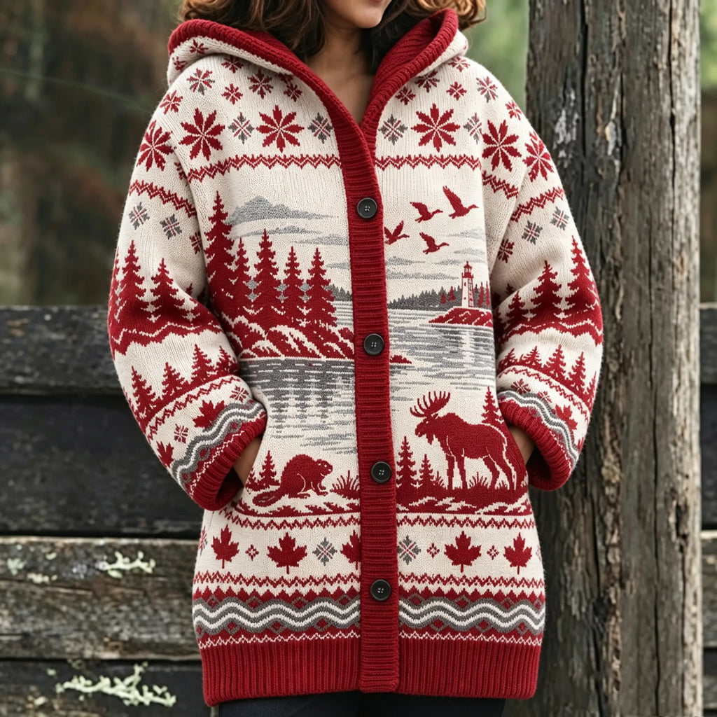 Women's Vintage "lake Ontario, Canada" Knit Cardigan