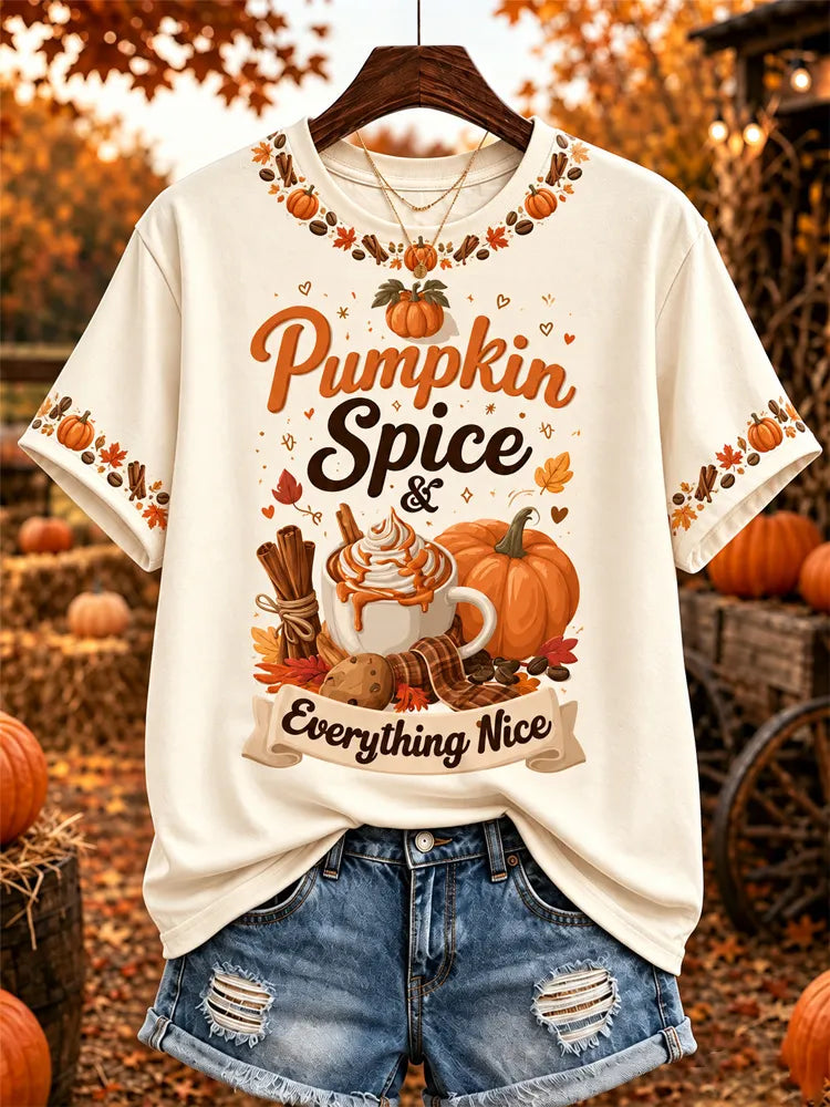 Pumpkin Spice Everything Nice Patterned Short-sleeve Top