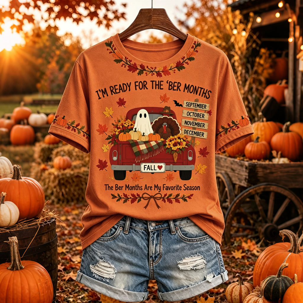 Women's I'm Ready For The 'ber Months Print Crew Neck Short Sleeve Casual T-shirt