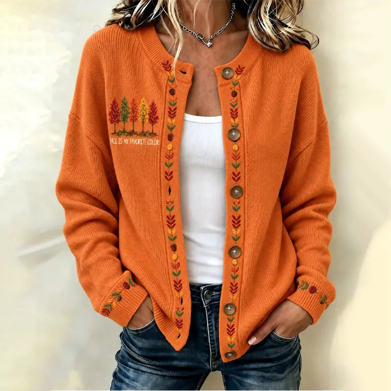 Women's Fall Halloween 'fall Is My Favorite Color' Pattern Knit Cardigan