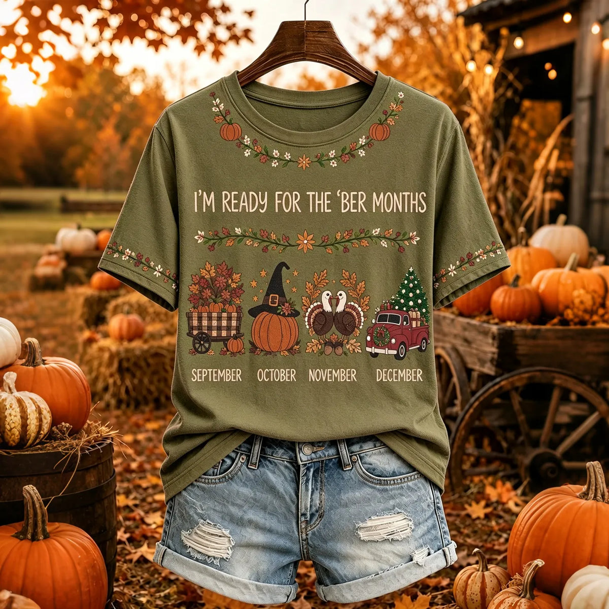 Women's Vintage I'm Ready For The 'ber Months Print Short Sleeve Casual T-shirt