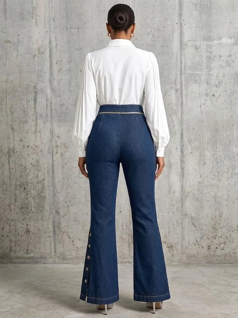Exquisite And Elegant Jeans With Gold Piping.