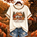 Pumpkin Farm Themed Pattern Print Short-sleeve Top