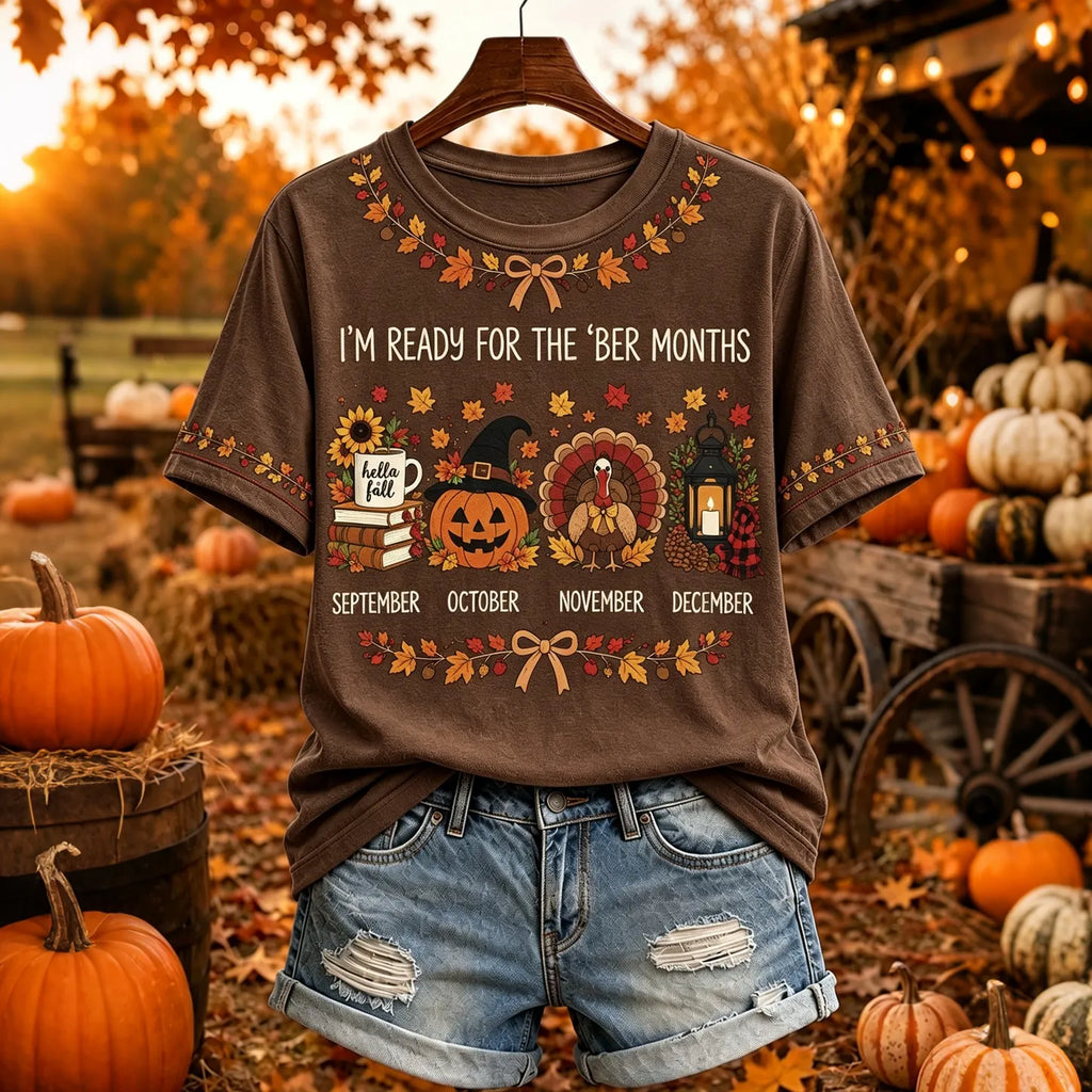 Women's Vintage Fall I'm Ready For The 'ber Months Print Casual T-shirt