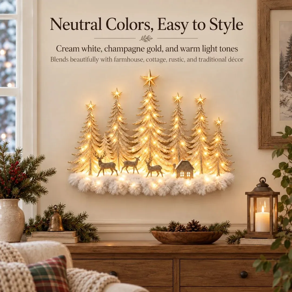 🌲 Step Into an Enchanted Winter Grove: Lighted Christmas Woodland Forest Wall Decor
