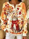 Women's Casual Print Button-Up Collar Knit Top