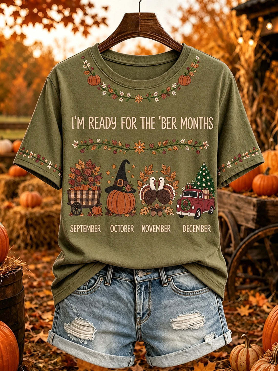 Women's Vintage I'm Ready For The 'ber Months Print Short Sleeve Casual T-shirt