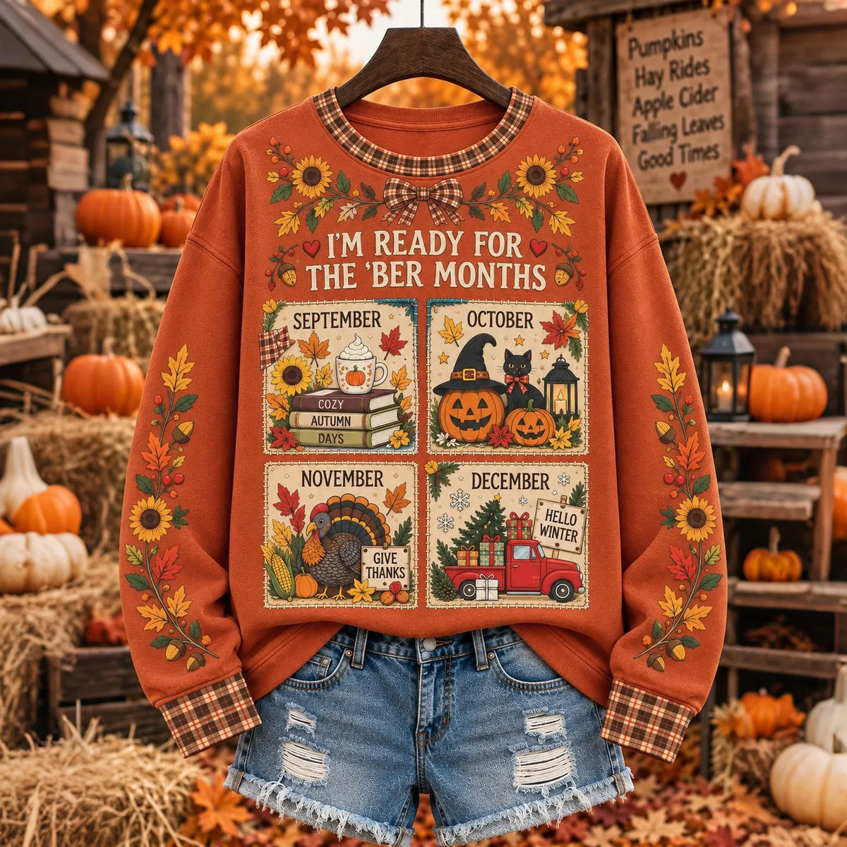 Women's Vintage I'm Ready For The 'ber Months Print Crew Neck Sweatshirt