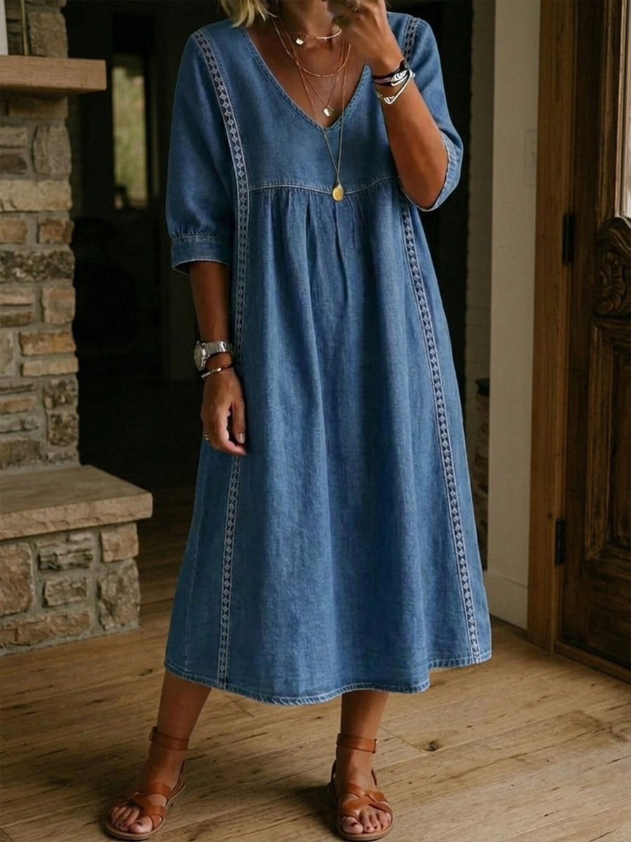 🔥LAST DAY SAVE 49% ⏰Casual Loose-fitting Denim Dress With Lace Trim