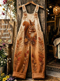 Women's Autumn Animal-Print Faux-Denim Jumpsuit
